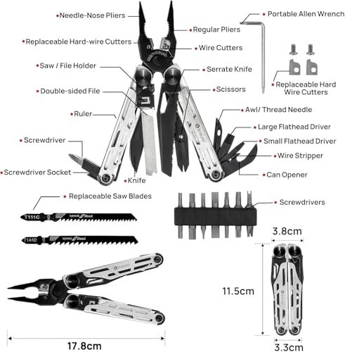 Multitool Pliers Pro BI2045, Stainless Steel 31-in-1 Multi Tool Pliers with Repl