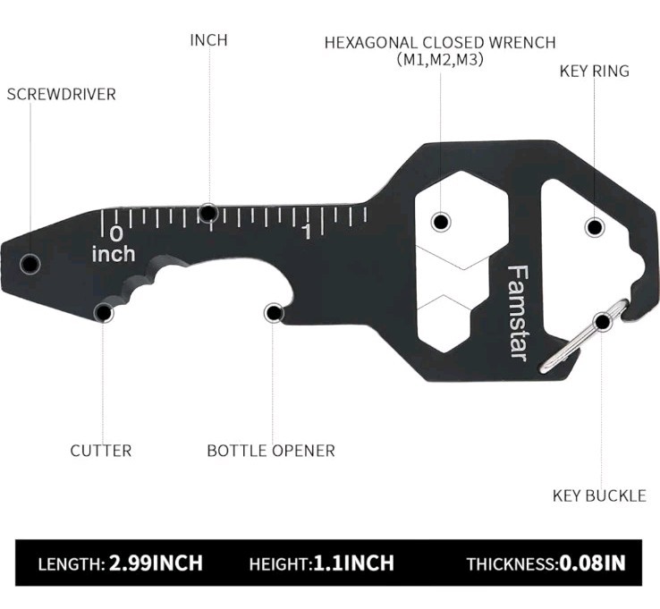 Keychain Multi-Tool 3Pack Metal Pocket Tool Portable No Rust Wrench Opener