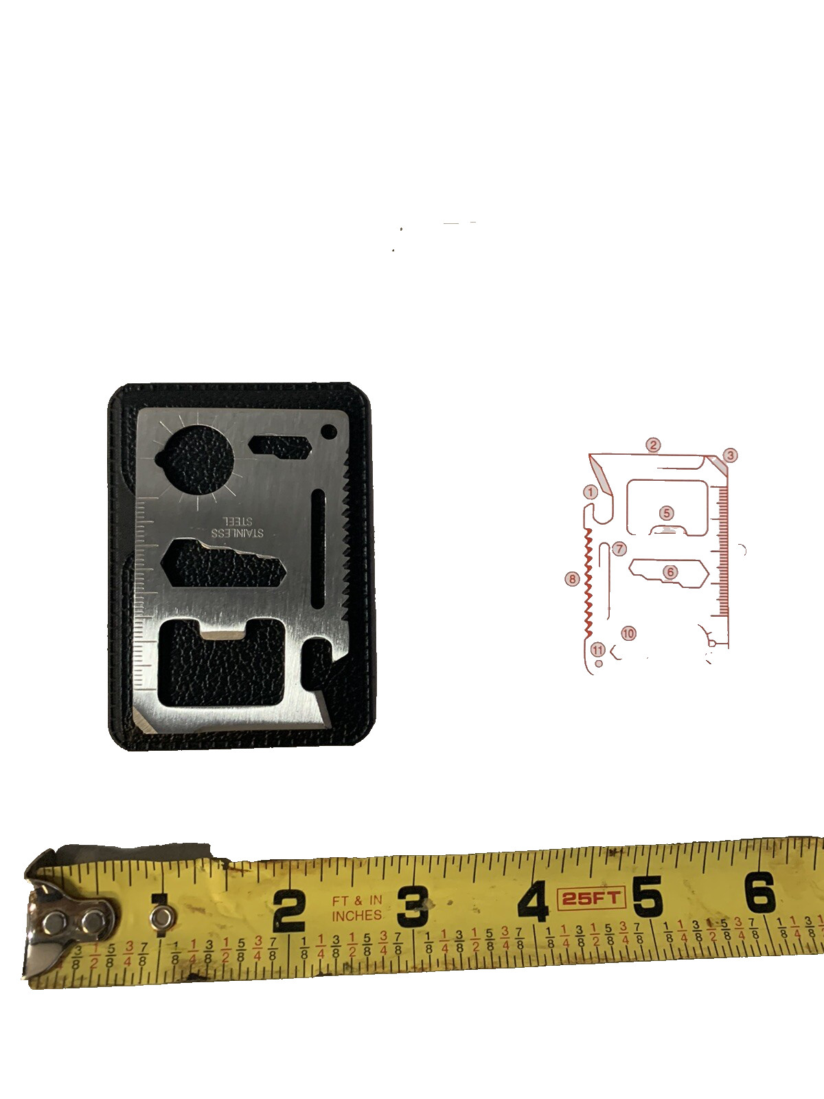 Multi Purpose Stainless Steel Pocket Survival Tool, Credit card size with case