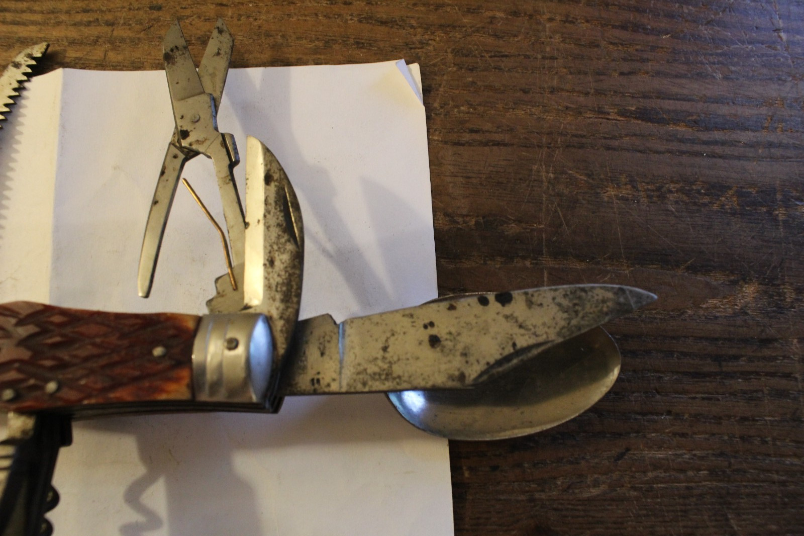 Hi-Test Multi Purpose Camping Knife with Several Attachments-Spoon-Fork-Tools