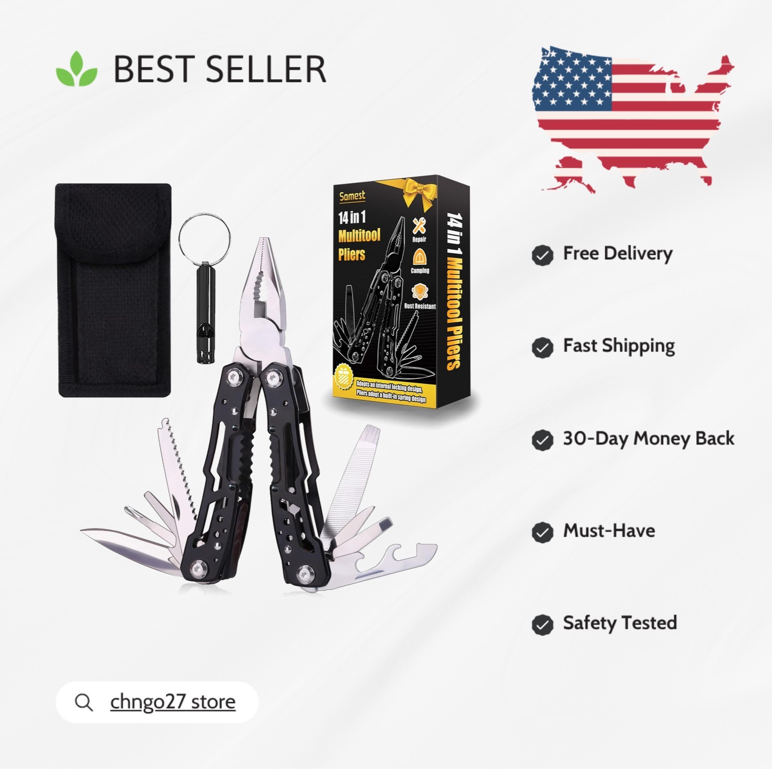 Professional Pocket Multitool Pliers Set – 14 Functions + Outdoor Whistle Gift