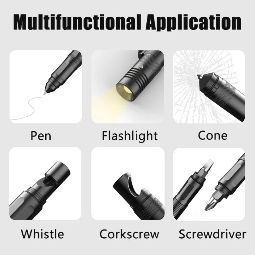 Self Defense Pen Tactical Pen Torch Whistle Glass Breaker Screw Driver Aluminum