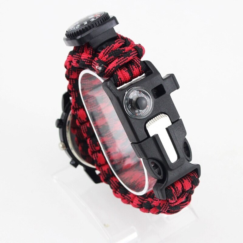 Emergency Survival Outdoor Watch Analogue Compass Paracord Flint And Steel Kit