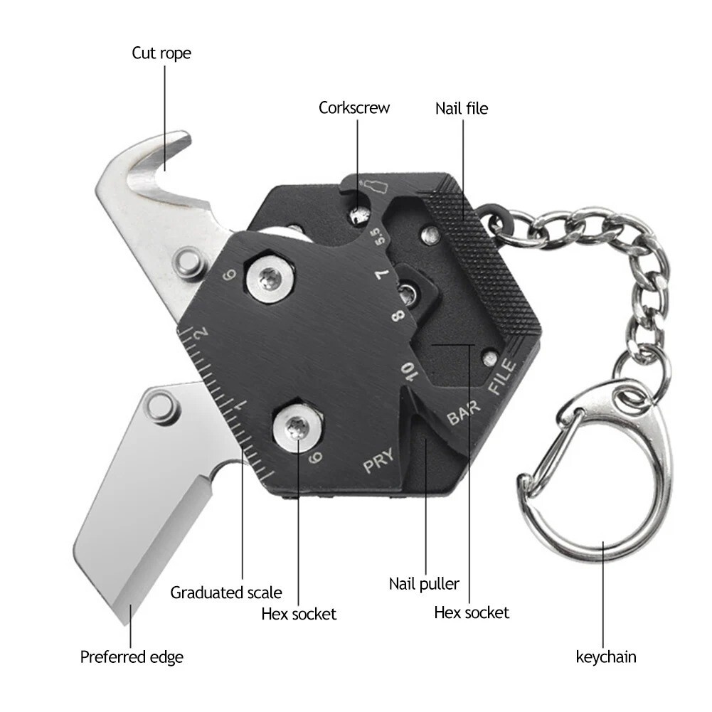 Keychain Screwdriver Multifunctional Hexagon Coin Outdoor EDC Tool Knife Pocket