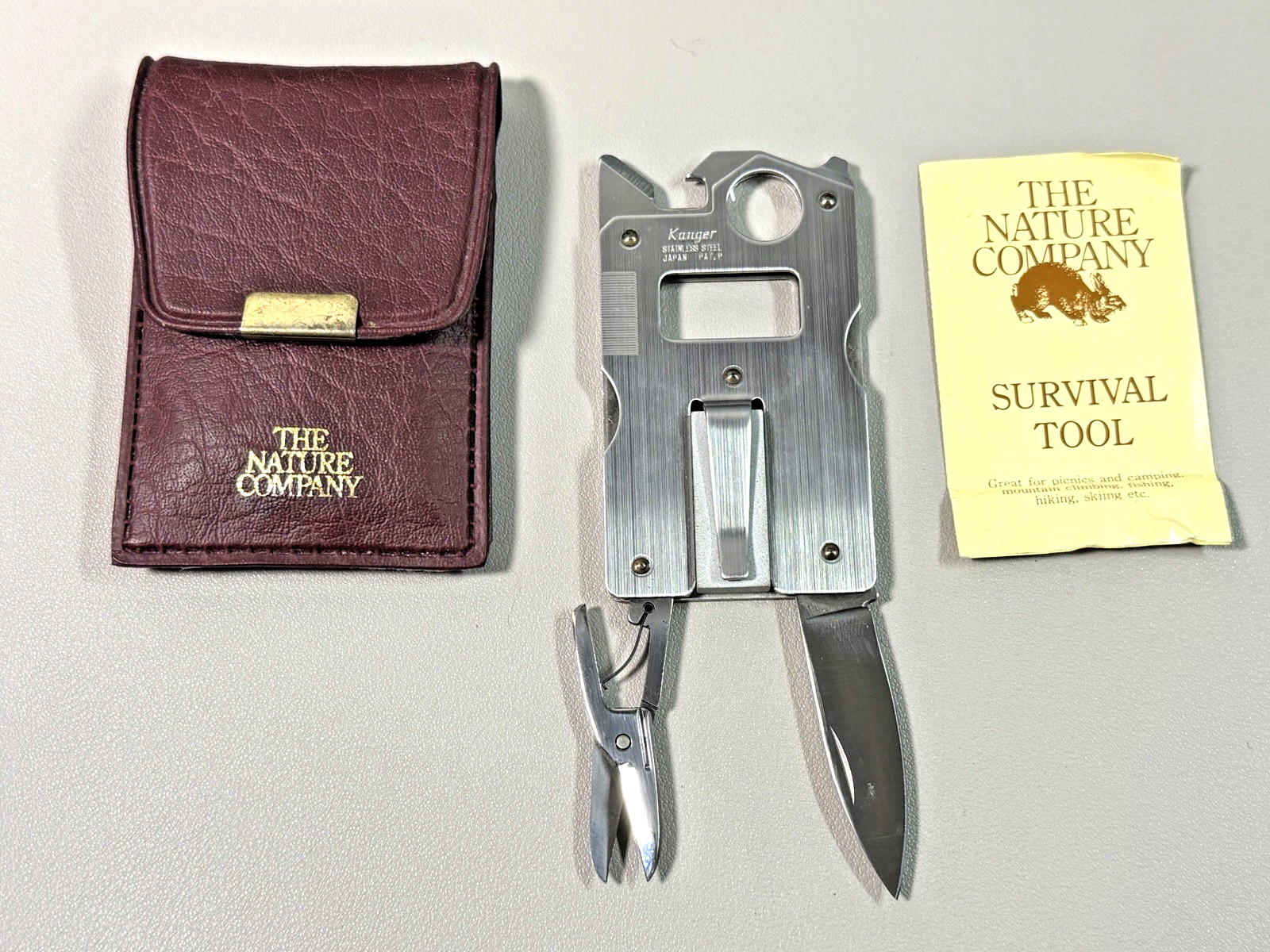 Vintage THE NATURE COMPANY Kanger SURVIVAL MULTI TOOL + Pouch Belt Sheath Manual