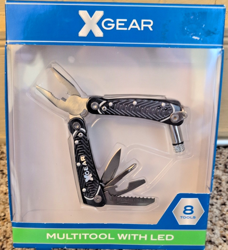X-Gear 8 Tool Men’s Multi-Function Tool w/Led Light NEW IN BOX, BLACK