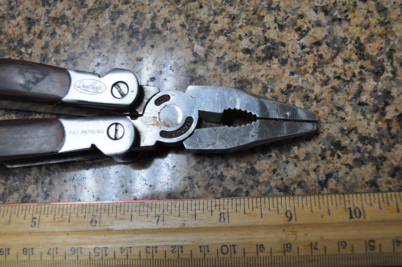 Sheffield 12-In-1 Multi Tool w/ Hardwood Handle Pliers Knife Blades Screwdrivers