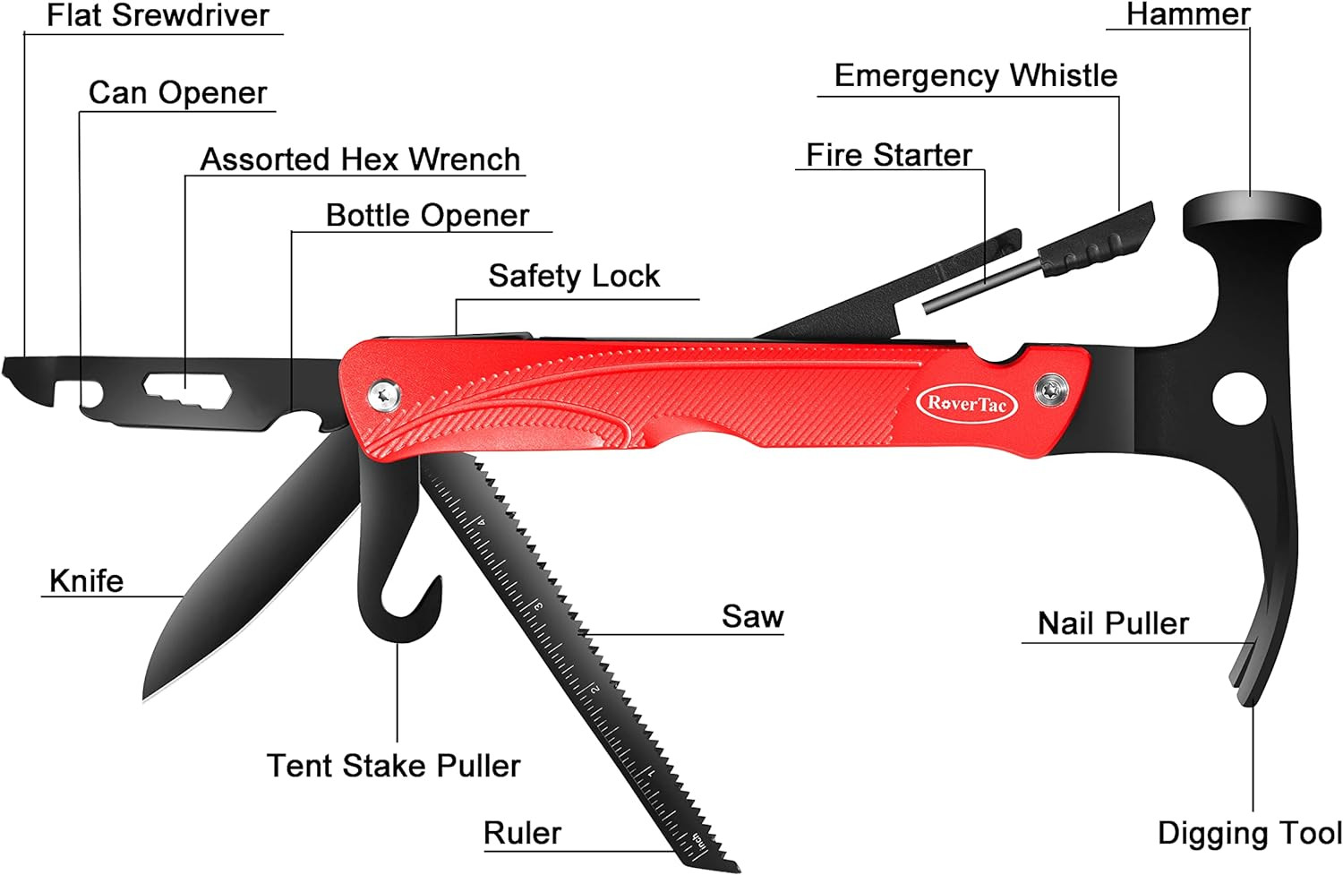 13-In-1 Multi Tool Camping Survival Gear Garden Tool Multitool Hammer Knife Saw