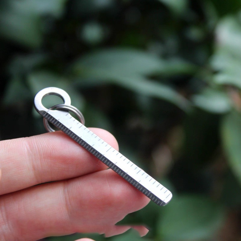 Mini EDC Portable TC4 Titanium Micro Ruler Key Chain Pendant w/ Key Ring M-03R