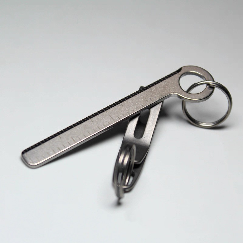 Mini EDC Portable TC4 Titanium Micro Ruler Key Chain Pendant w/ Key Ring M-03R