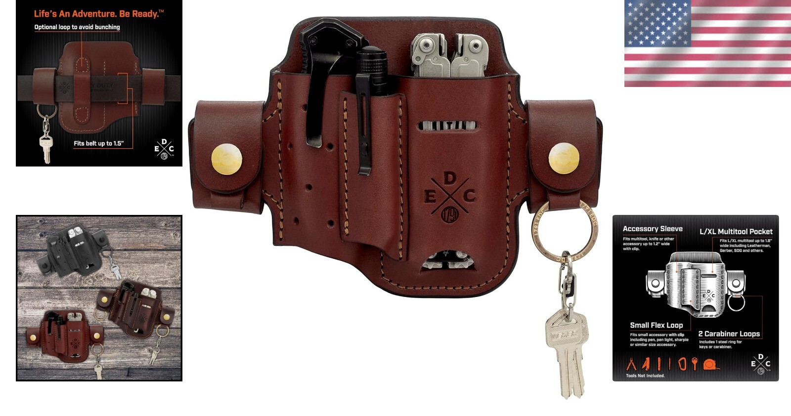 Premium Leather Multitool Sheath with Action Snap for Everyday Carry Essentials