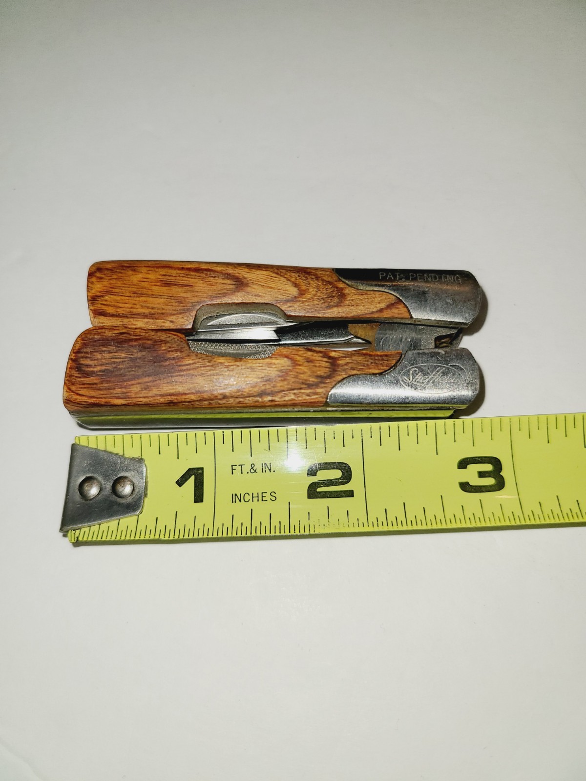 AS IS SHEFFIELD STAINLESS STEEL MULTI TOOL WOOD GRAIN GRIP SEE PHOTOS