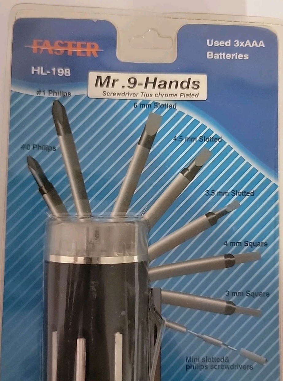 Multi-Bit Screwdriver Set with LED Flashlight & Belt Clip Faster Mr. 9-Hands