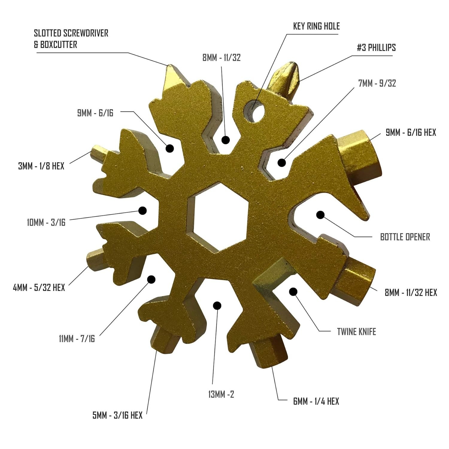 (4-Pack) Mobi Lock 18-in-1 Snowflake Multi Tool Portable Gold Steel Snowflake