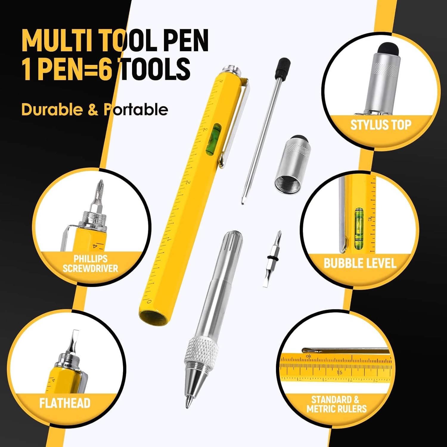 6 in 1 Multitool Pen Cool Gadgets Gift for Men Dad Husband Birthday Valentines