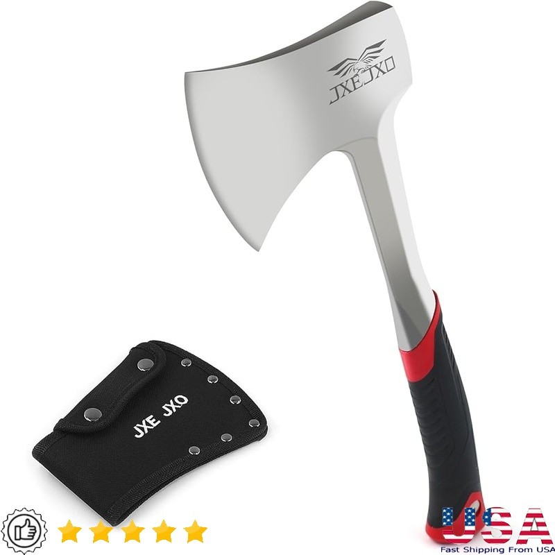 Compact Hatchet Heavy Duty Camping Tool Ergonomic Grip Forged Steel Sheath New