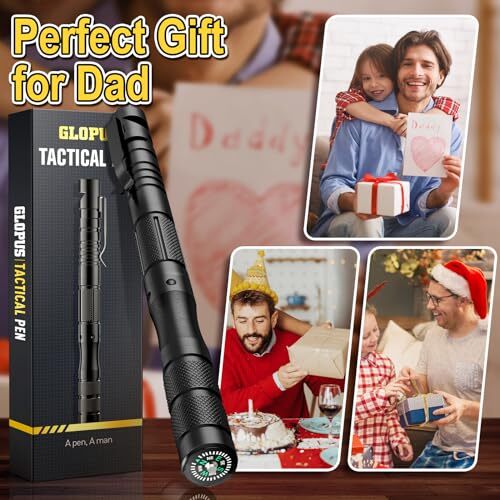 Gifts for Men, 9 in 1 Tactical Pen, Dad Gifts for Fathers Day, Large Black