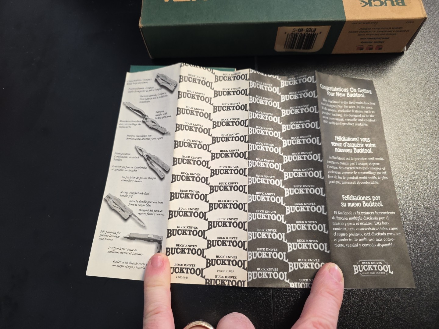 BUCK USA 355 BOX ONLY AND PAPERWORK, 1997 On Box, 1998 On Paperwork BuckTool