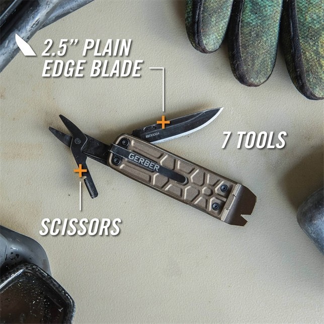 Gerber Lockdown Slim Pry Multi-Tool Knife Stainless Steel 7 tools EDC