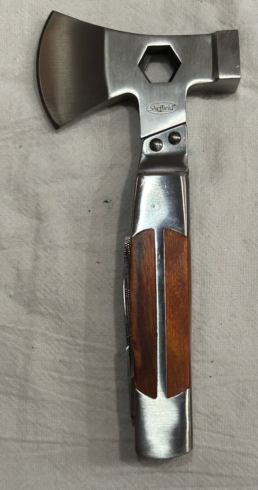 Sheffield Wood Multi Tool Hatchet Axe Screwdriver, saw, etc. Excellent condition