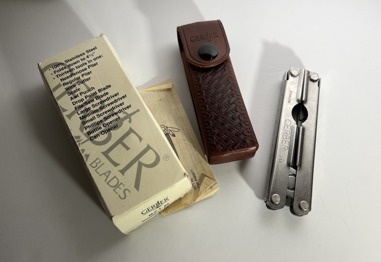 Vintage Gerber Multi Tool Stainless Steel Made USA File Leather Sheath NEW