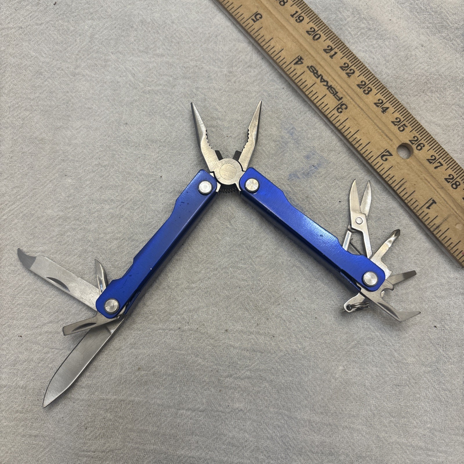 Blue Multi Tool Small Pocket Pliers File Screwdriver More Tool Camping Mint Cond