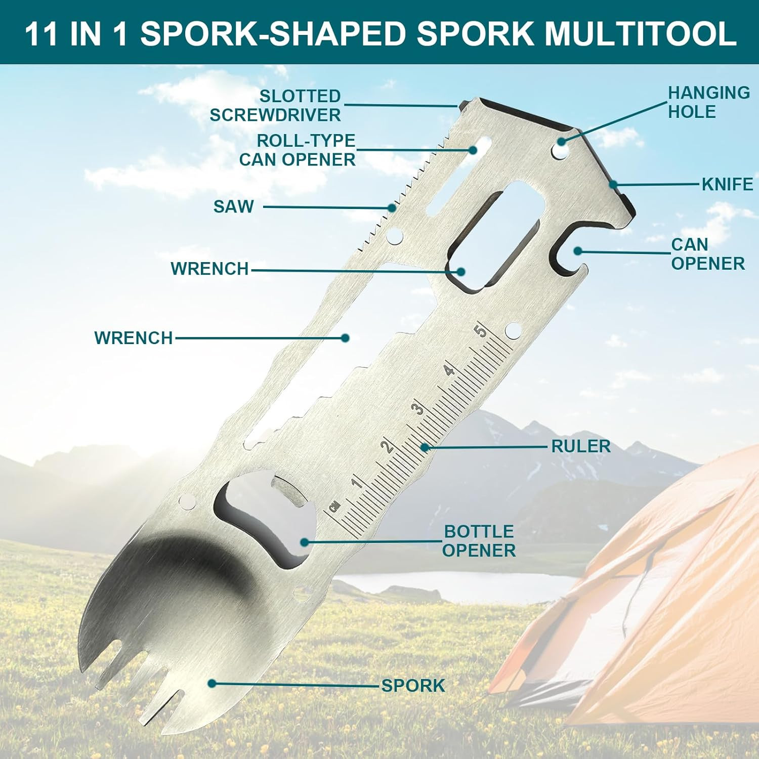 Unique Multitools Gadgets Gifts Idea – Fun Gifts Spork-Shaped 11 in 1 Small EDC