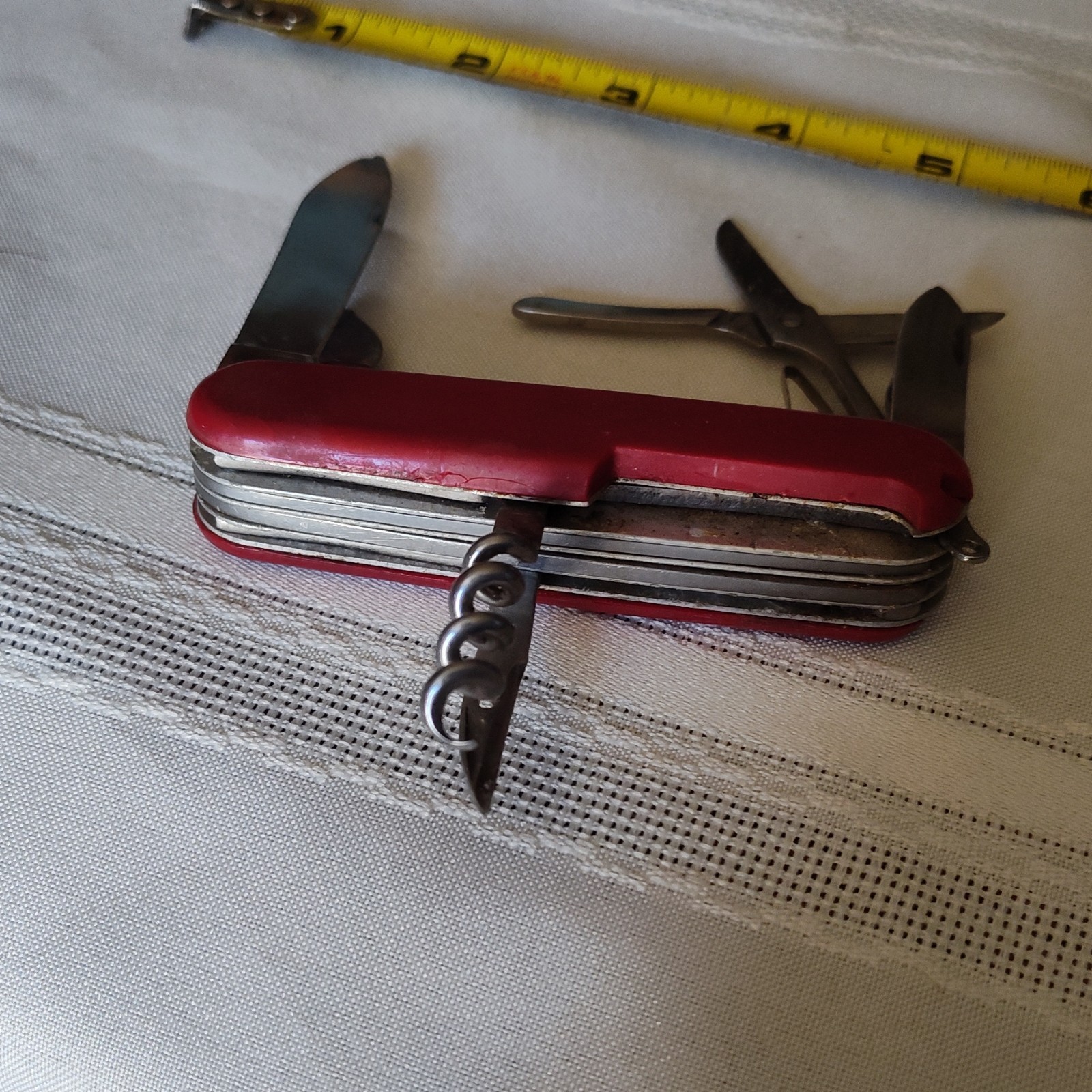 Red Swiss Army Style 6-in-1 Multi-Tool Pocket Knife w/ Scissors Corkscrew