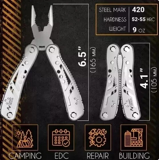 24-in-1 Portable Multitool Pliers Stainless Steel Pocket Knife w/ Sheath Outdoor