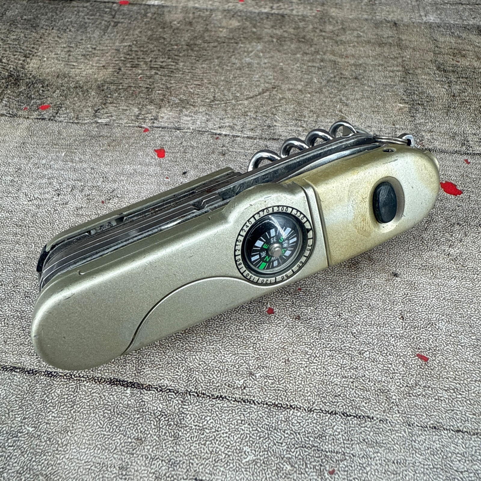 Vintage Shield Bucks Multi tool Keychain W/ Compass Various Tools