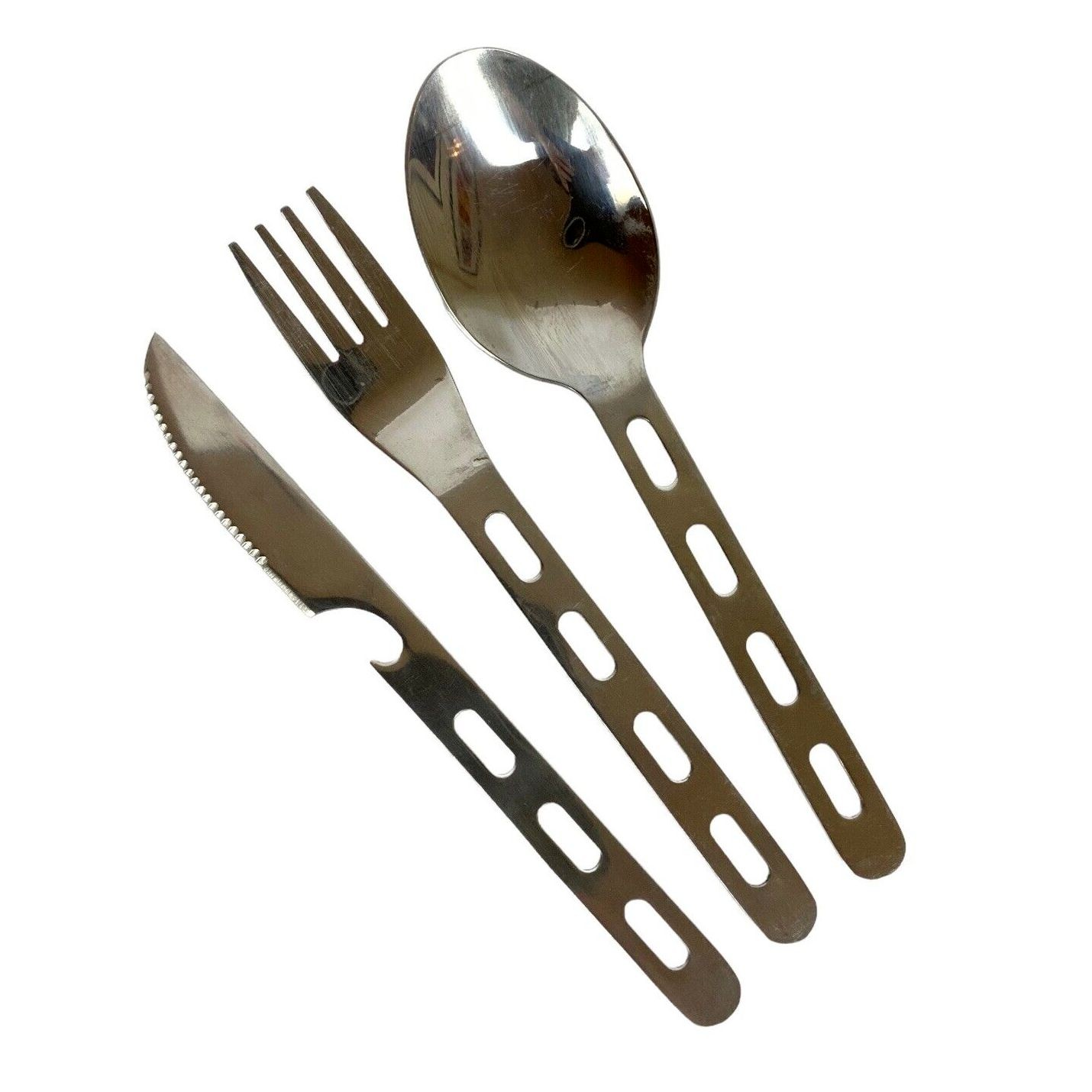 Unbranded 3 Piece Stainless Steel Flatware Set On Ring Camping Hiking Fishing