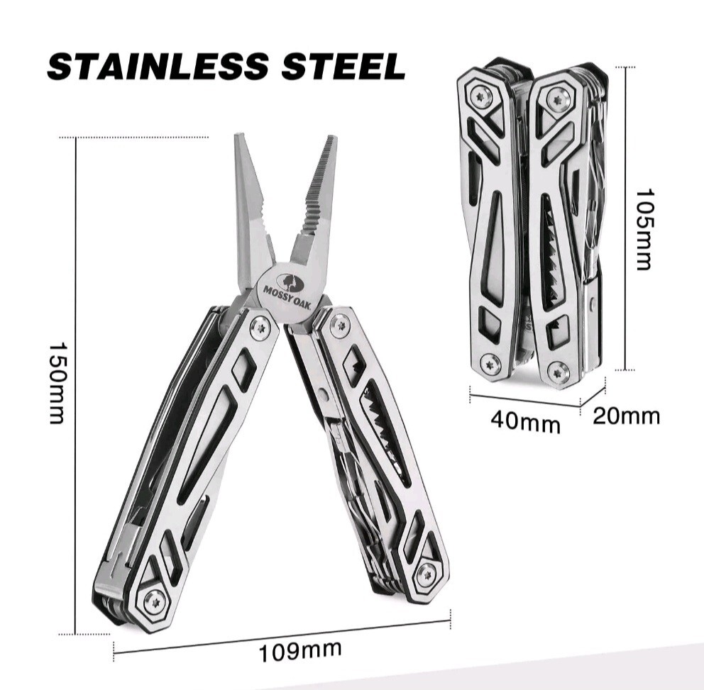 MOSSY OAK Multitool, 21-in-1 Black/Stainless Steel Multi Tool Pocket Knife