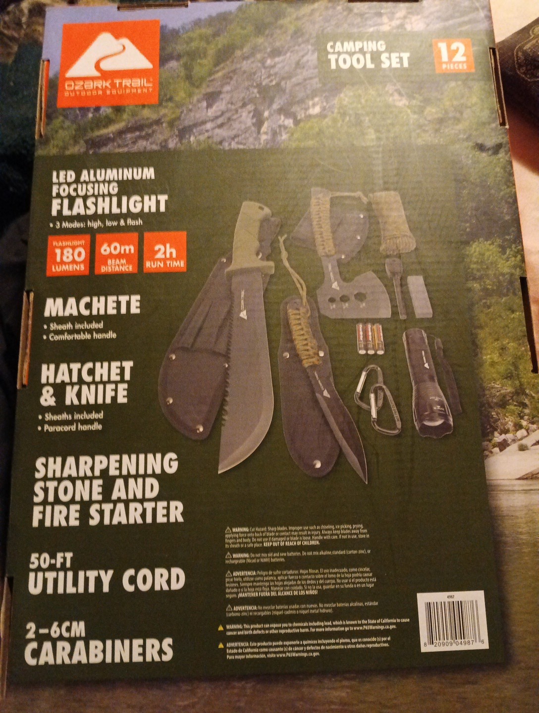 Ozark Trail 7-Piece Camping Tool Set with Hammer, Axe, Flashlight, and Knives
