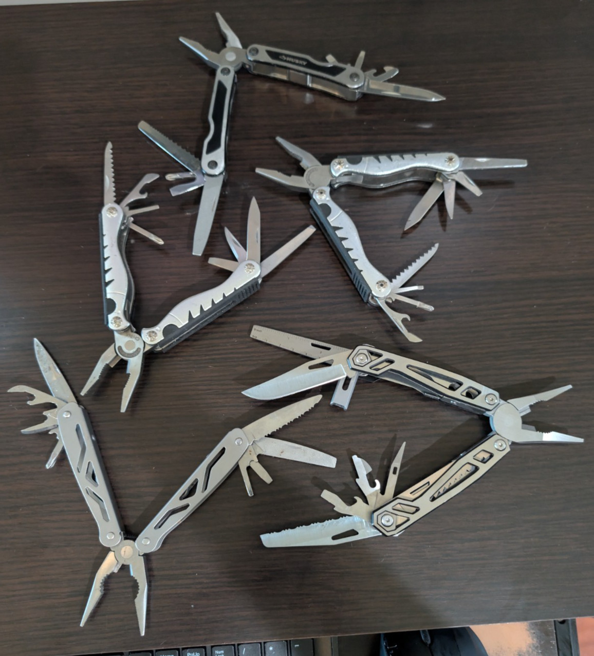 Lot of 5 Multi Tools Husky Stainless Pliers Knife Saw File Screwdrivers