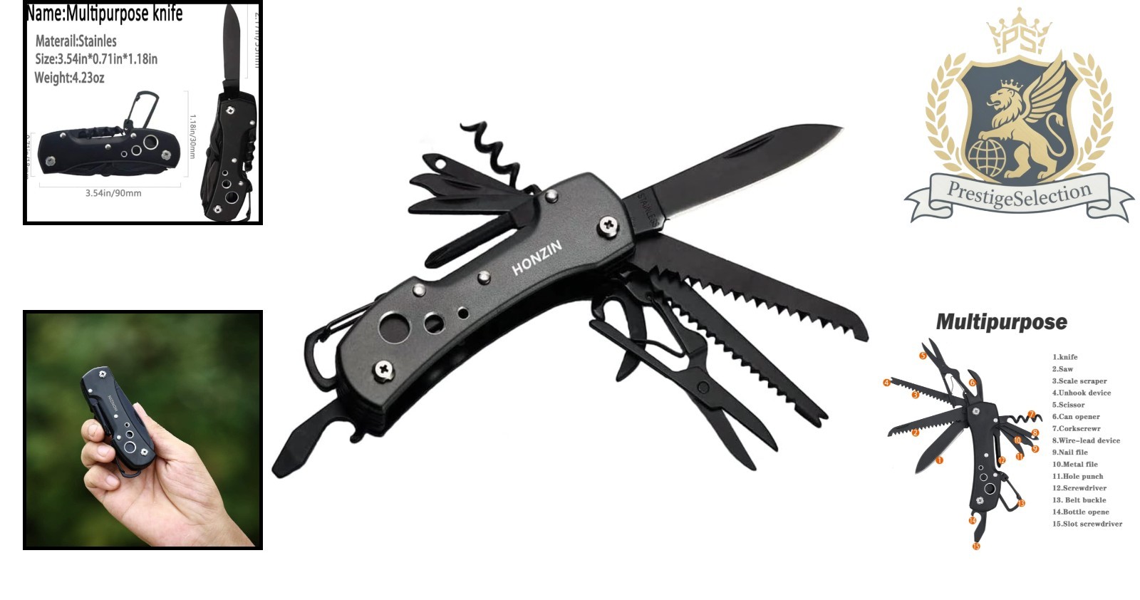 Durable Black Swiss Multitool Pocket Knife – Perfect Companion for Camping