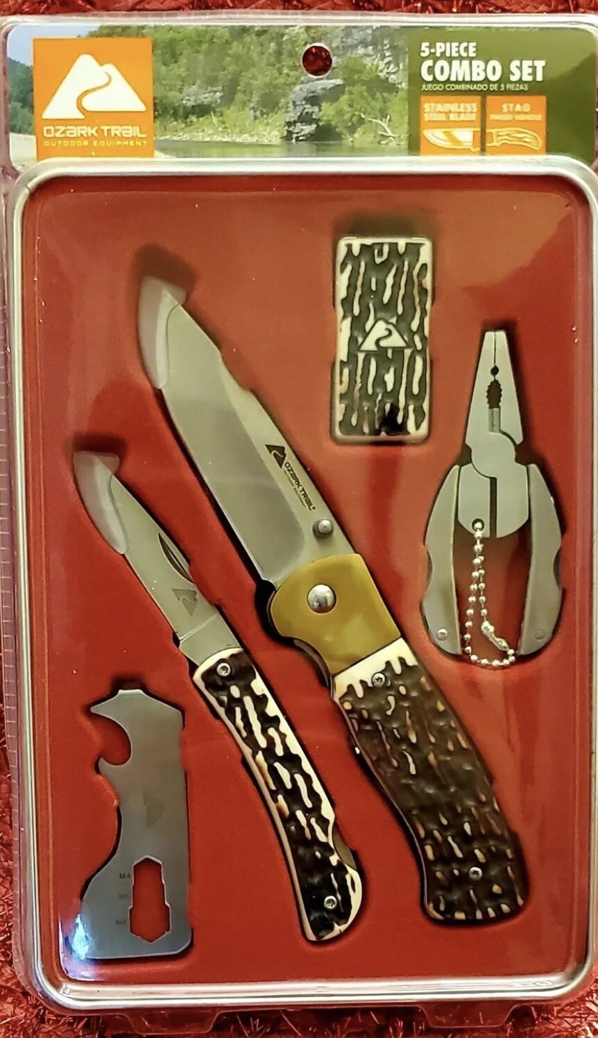Ozark Trail 5-piece Combo Knife Set Stainless Steel Blade Stag Finish Collectors