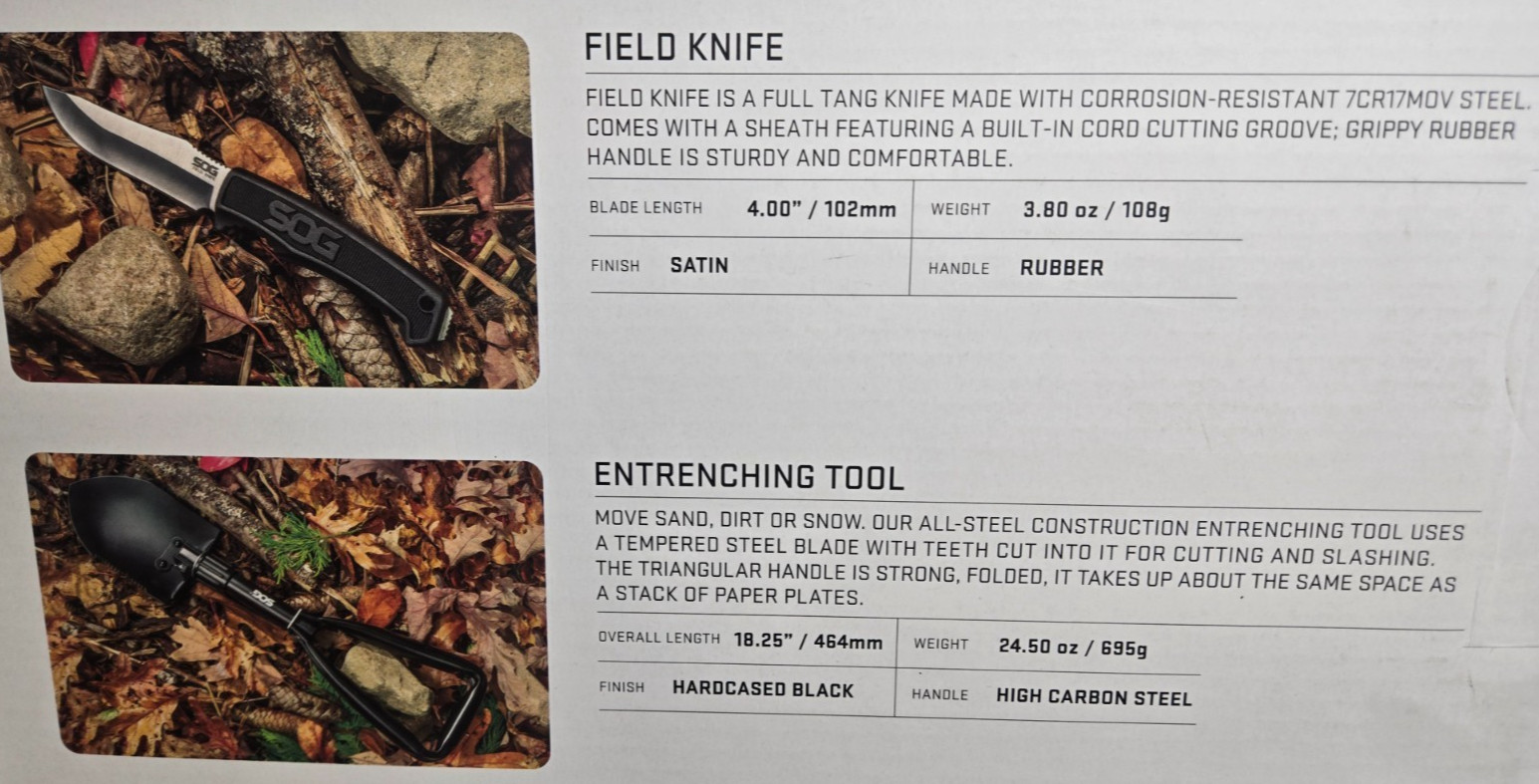 SOG Ultimate Camping Kit – Camp Axe, Field Knife, Entrenching Tool & Flint