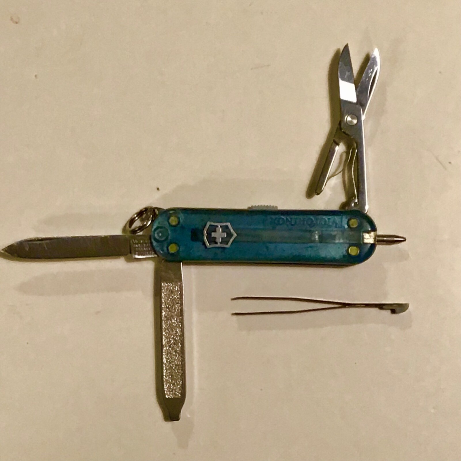 SWISS ARMY POCKET KNIFE VICTORINOX Blue Clear MINIATURE SMALL TINY KEYCHAIN