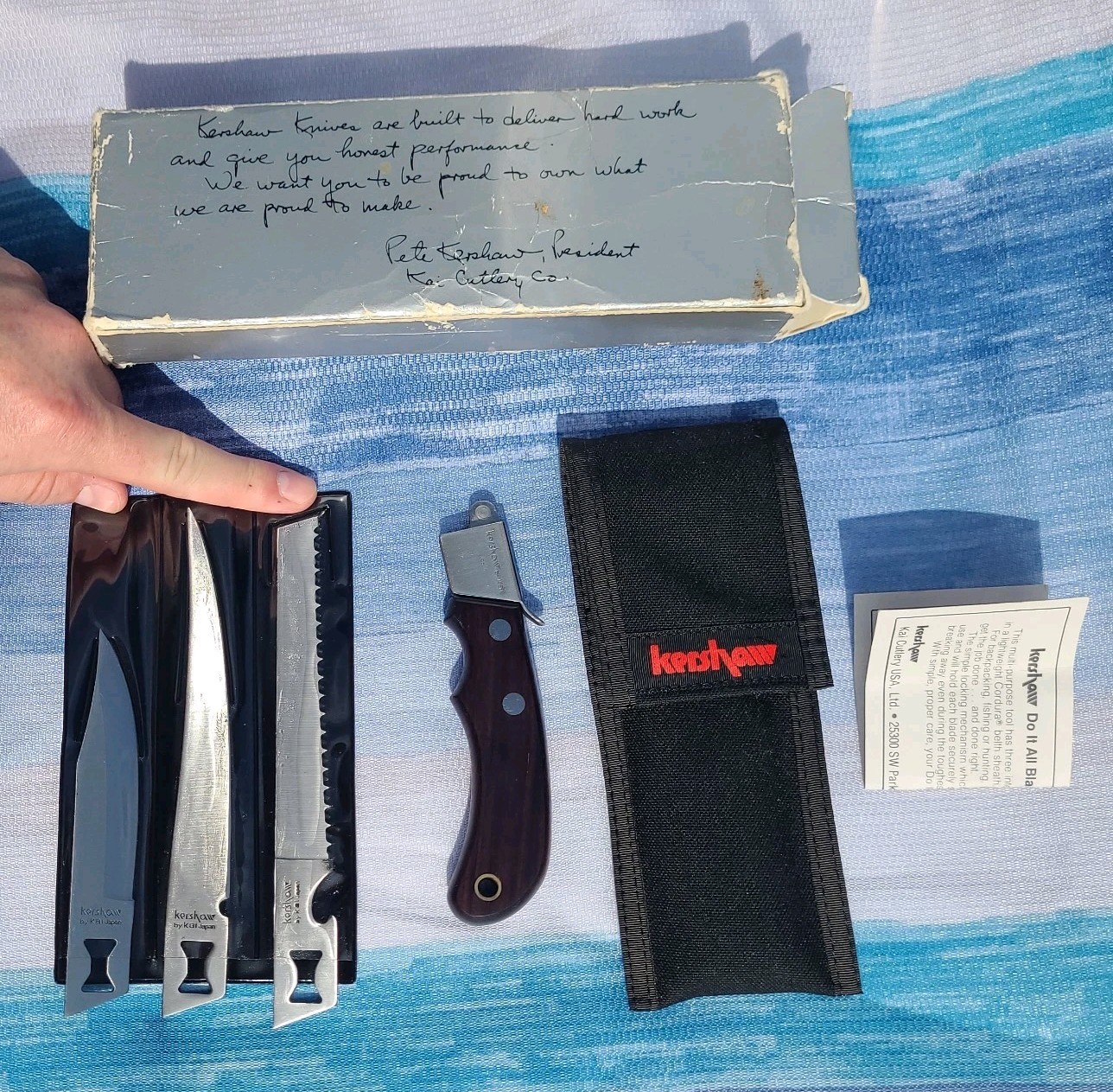 Vintage Japan Kershaw Kai Knife Lot, Fishing Butcher, Interchangeable Set Signed