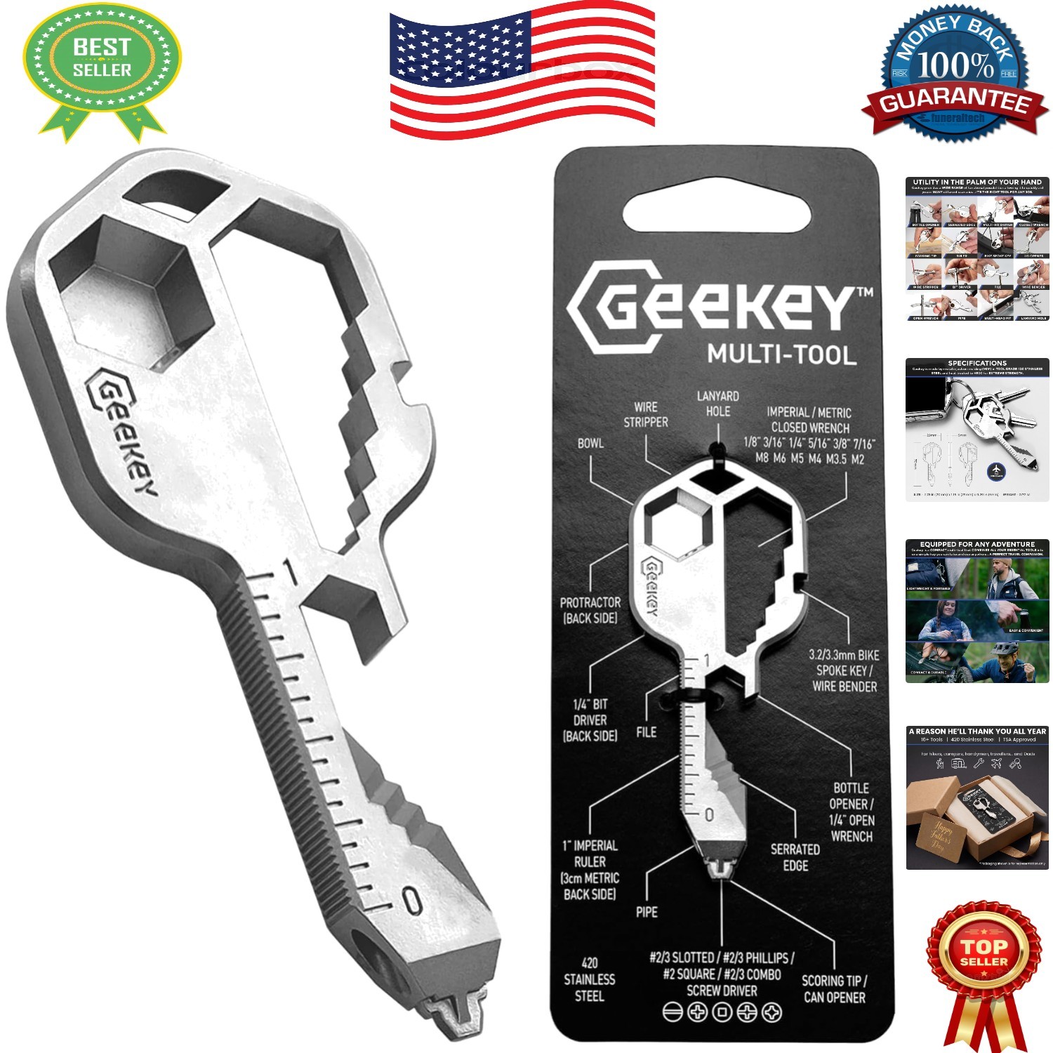 Lightweight EDC Multitool Keychain – 16 Functions for Outdoor and Everyday Use