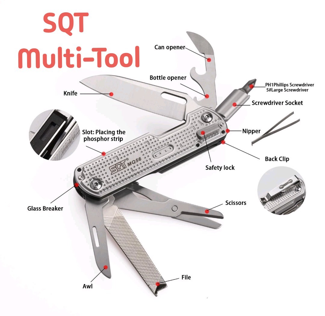 SQT2056 13-in-1 Multitool Knife with Glass Breaker, Survival Knife. Brand New.