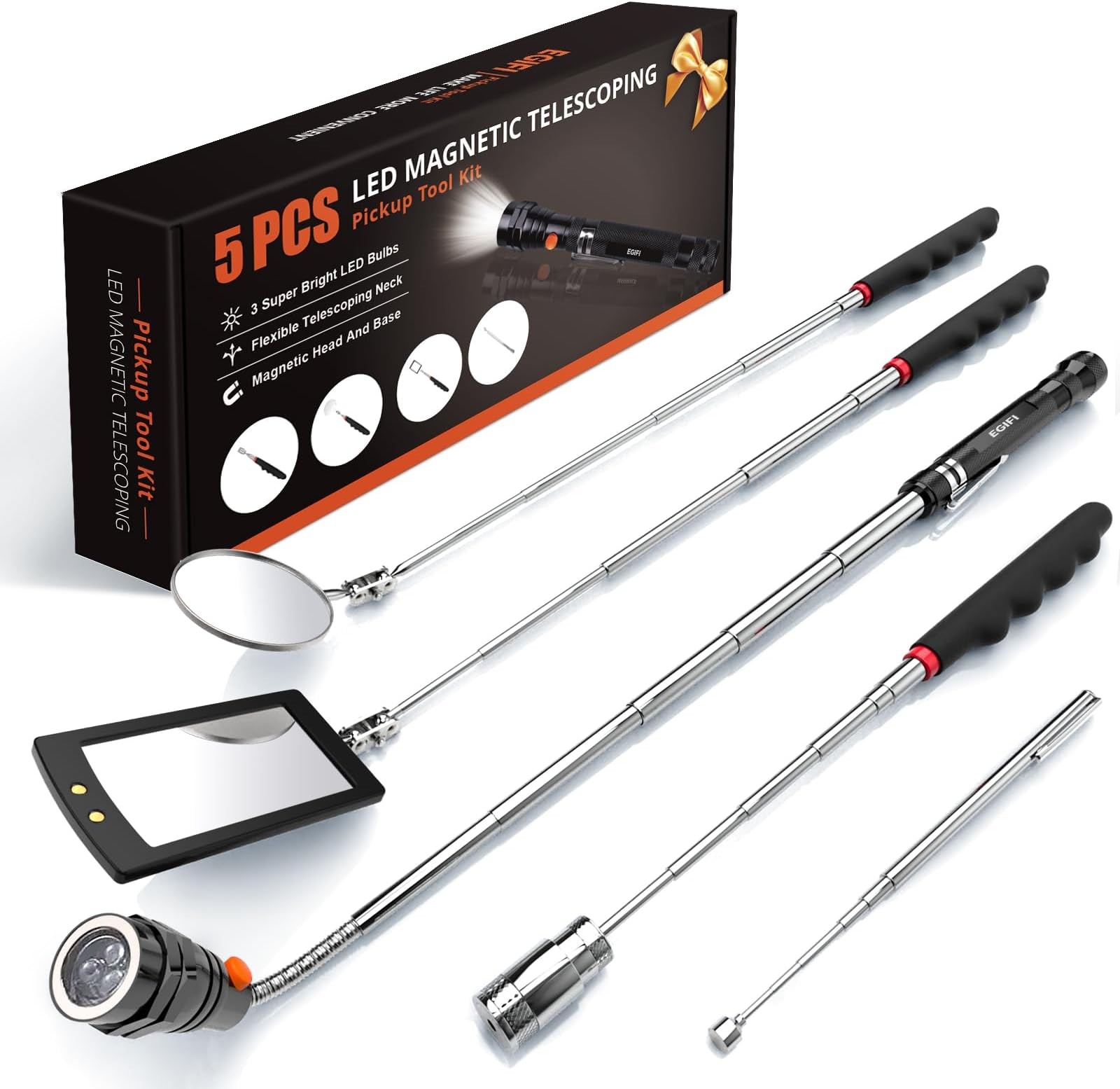 Telescoping Magnetic Pickup Tool Set with 1 & 15 lb Pick Up Sticks, Round and…