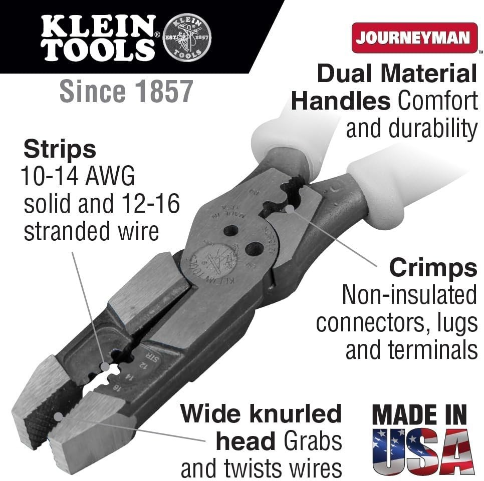 High-Leverage Klein Hybrid Pliers with Crimping & Wire Stripping – 8-Inch Tool