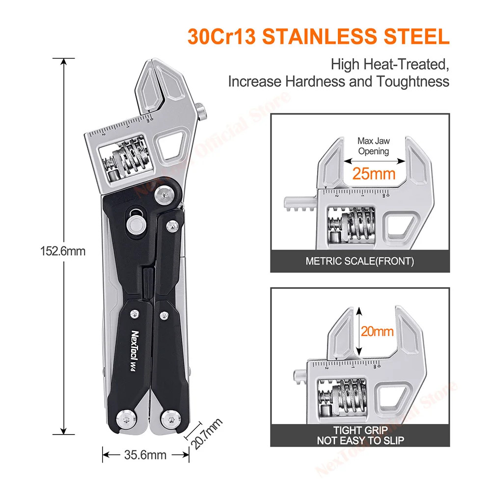 NexTool W4 Adjustable Wrench 11-In-1 Multitool Wrench Folding Pliers Knife Hand
