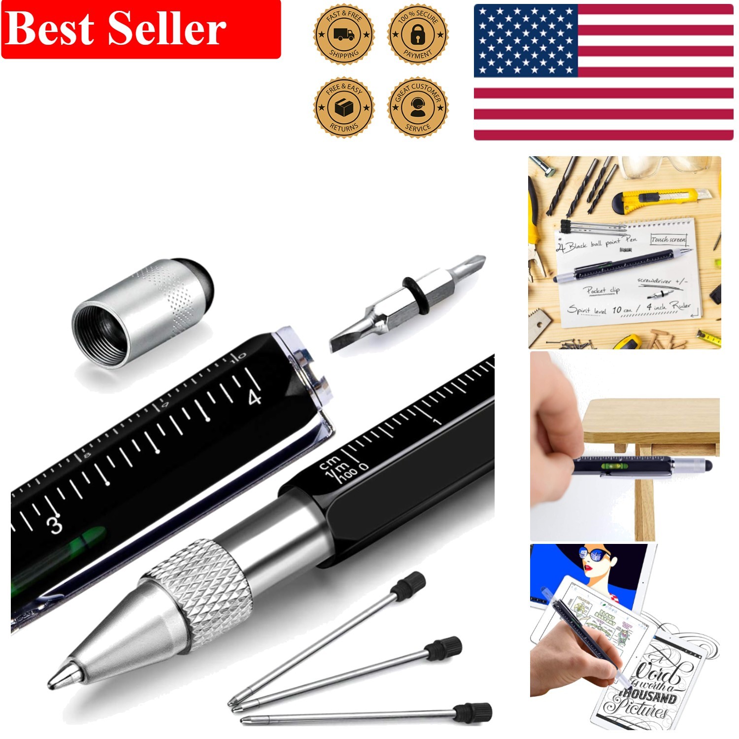 Stylish 6-in-1 Multitool Pen: Unique Gift for Men, Includes Screwdrivers & More!
