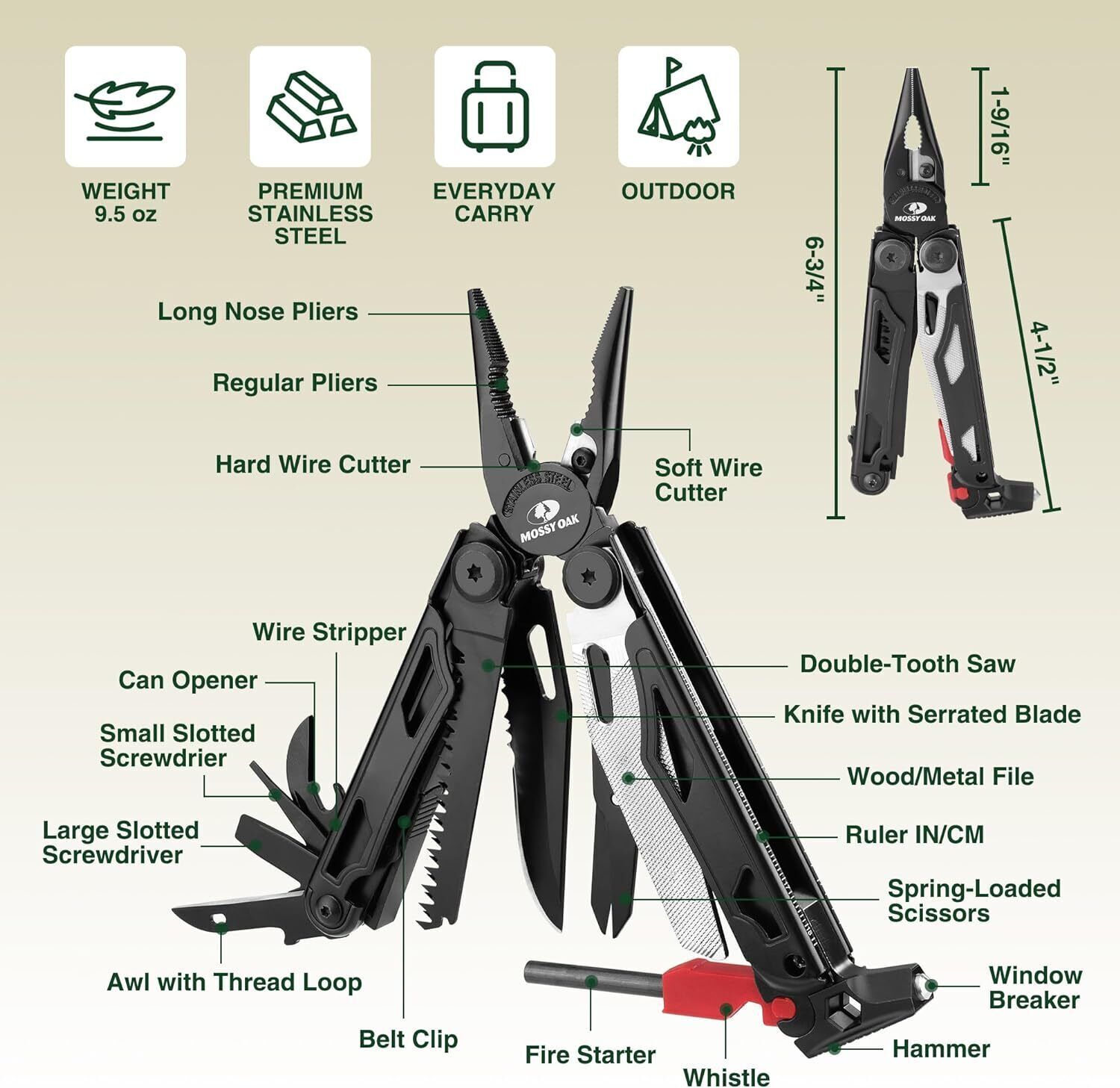 MOSSY OAK Multitool 21-in-1/19-in-1 Stainless Steel MultiTool Plier Pocket Knife