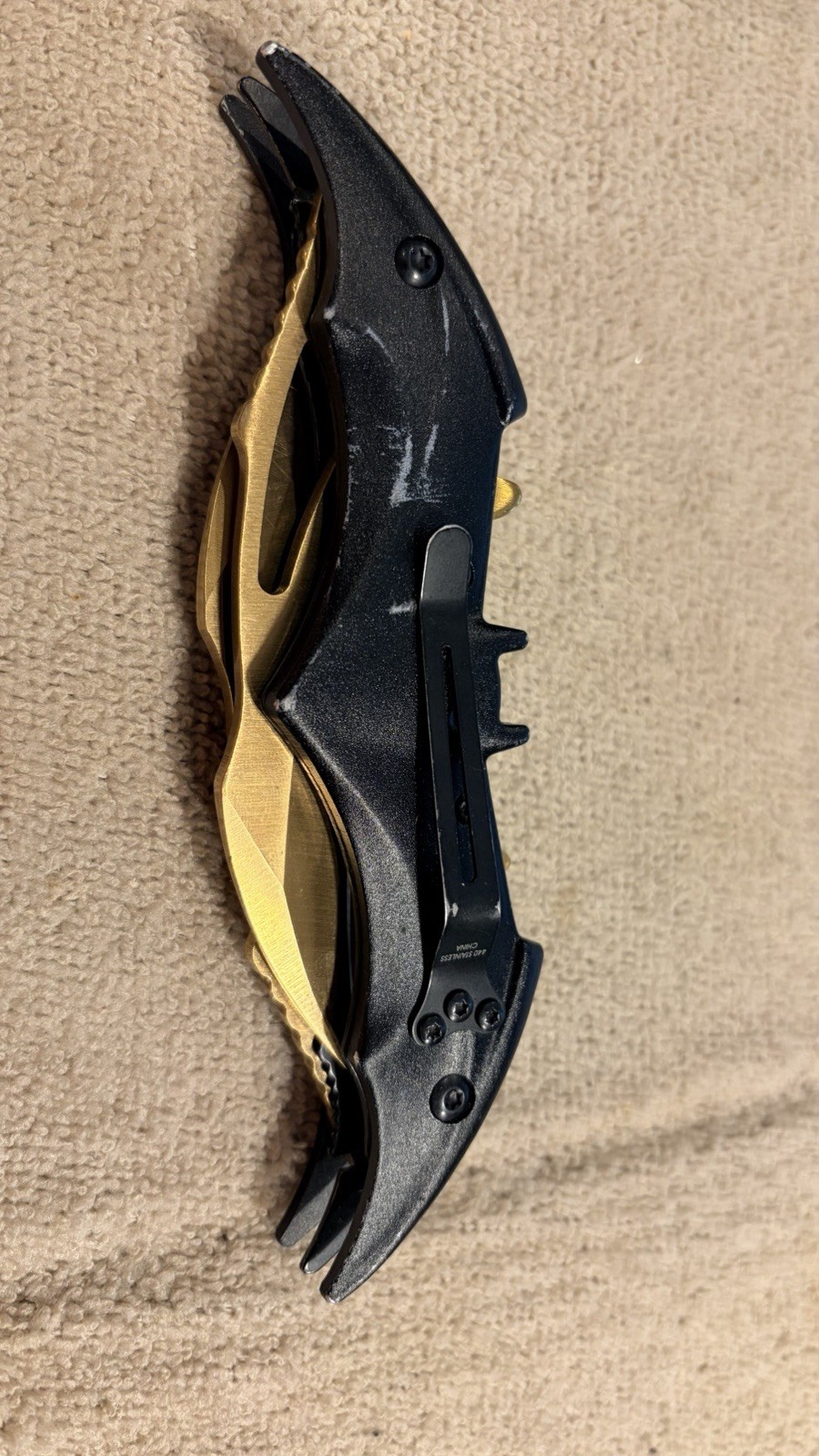 Batman Dual Hawkbill Folding Pocket Knife Gold & Black Fantasy Tactical EDC