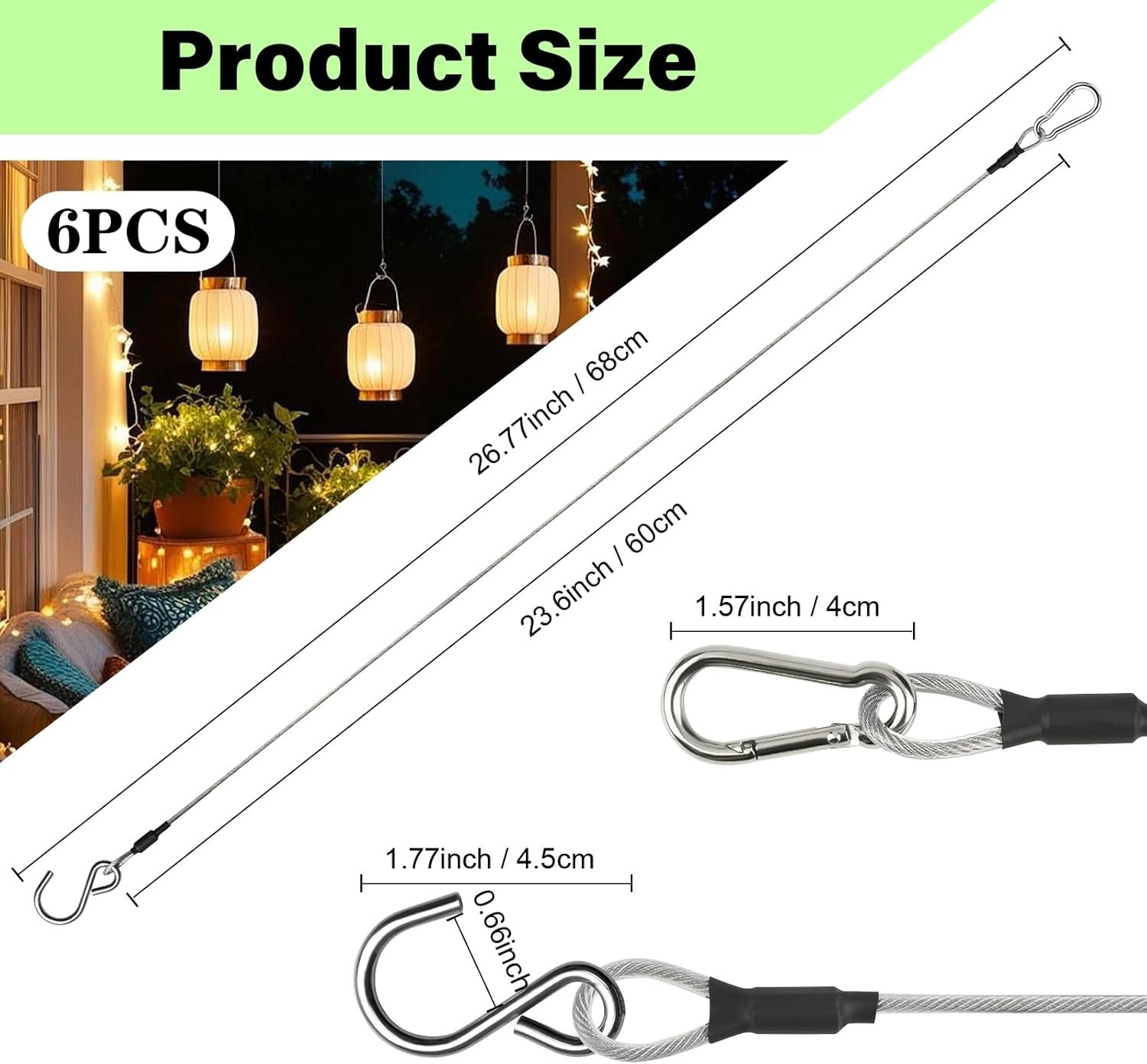 6pcs 23.6in Stainless Steel Heavy-Duty Hanging Chain for Outdoor Decor
