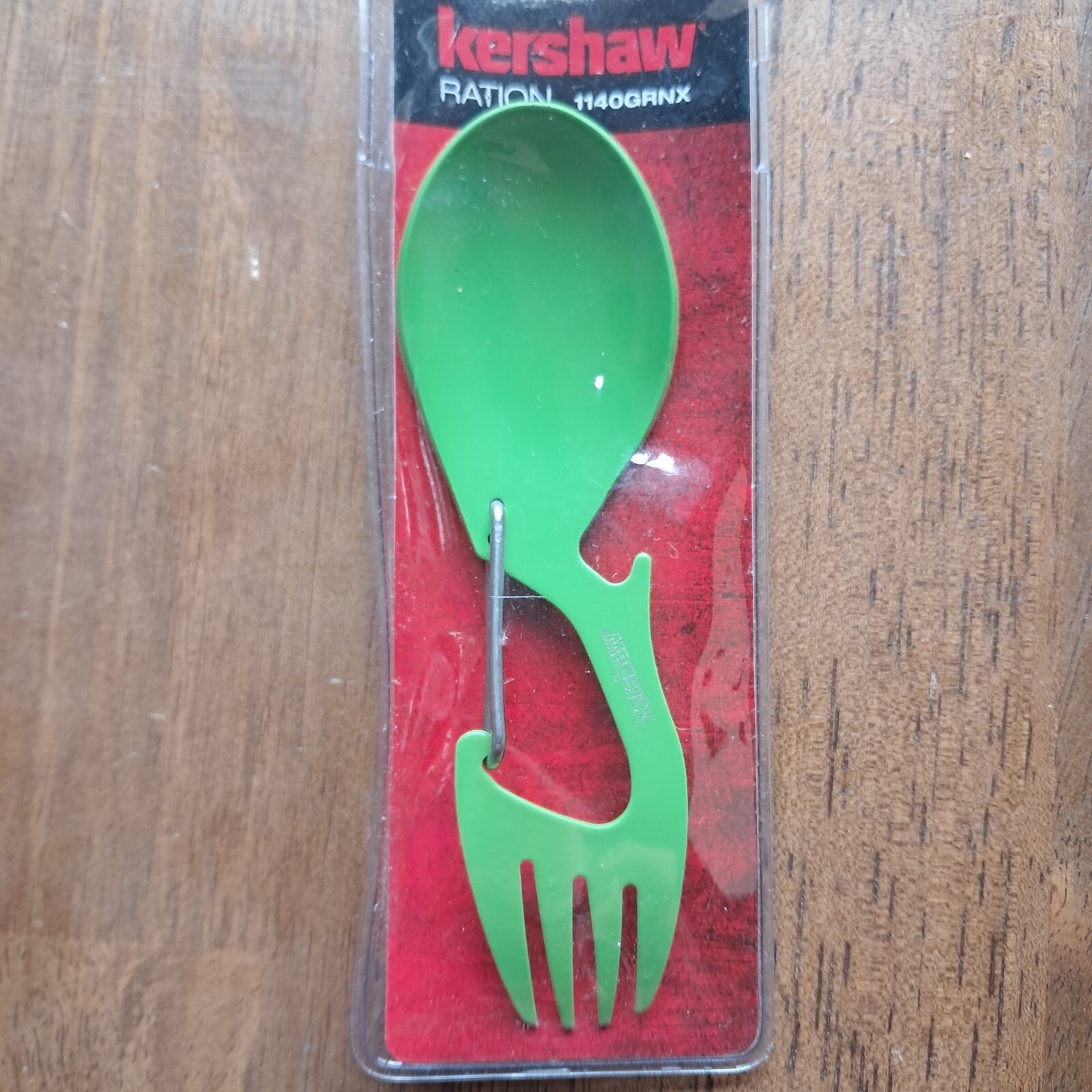 Green Spoon & Fork Kershaw Ration Eating Tool Carabiner Bottle-Opener Stainless
