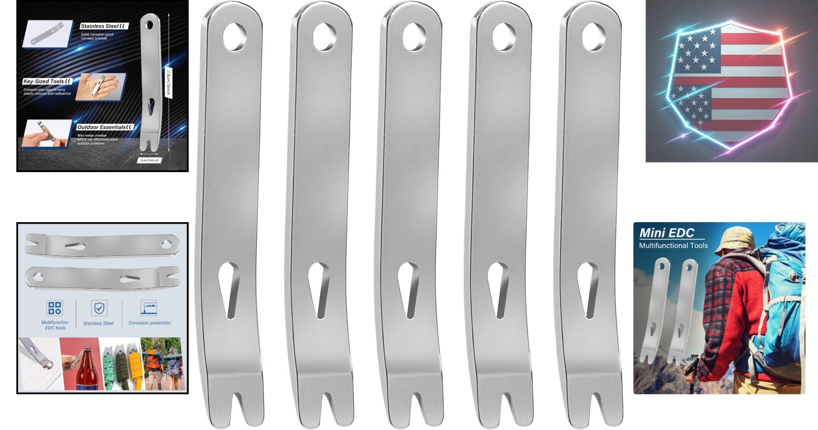 5 Pack Mini Stainless Steel Pocket Pry Bar Crowbar Multifunction EDC Tool Sur…